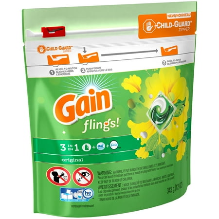 Gain flings! Liquid Laundry Detergent Pacs, Original, 14 count