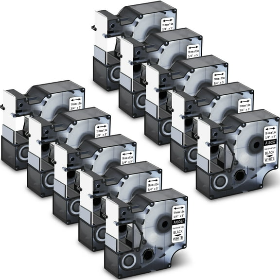 GREENCYCLE 10PK Rhino Heat Shrink Tubes Compatible for DYMO 18057 19mm 3/4" Black on White Cable Label Tape