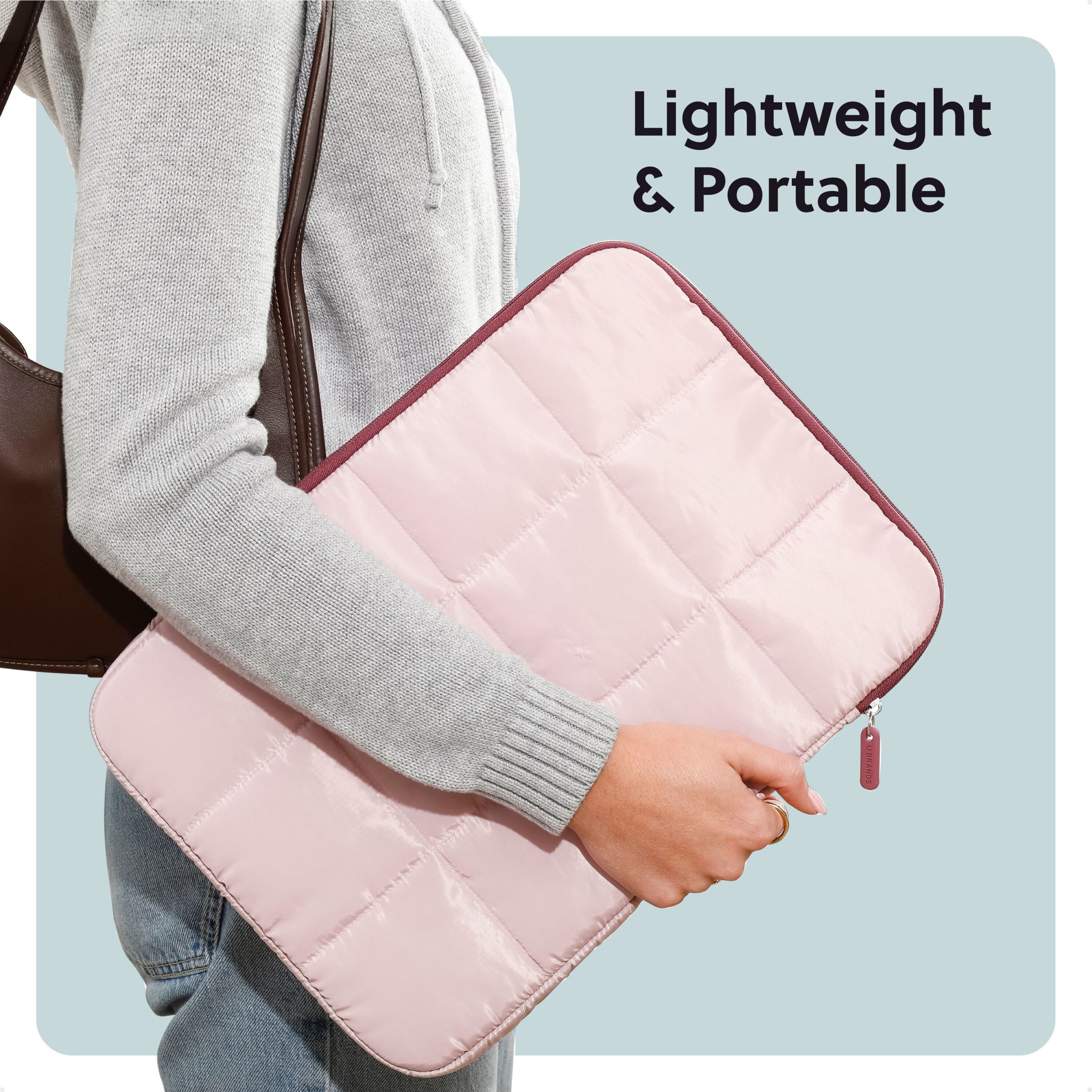 U BRANDS Nylon Puffer Laptop Sleeve, 15 inch, Rose Pink photo 5