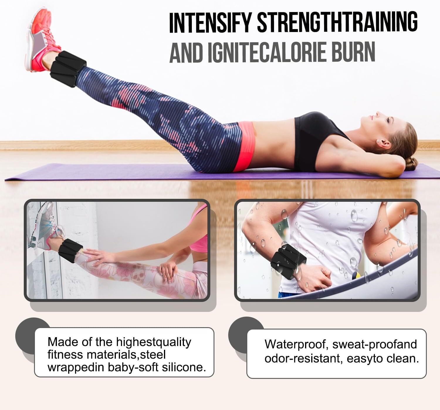GoXteam Ankle Weights Set of 2 (1 lb Each) Adjustable Wrist Weights for Women Men Wearable Arm Leg Weight for Pilates, Running, Walking, Workout, Yoga, Black