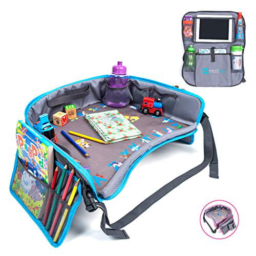 Tablet Holder for Toddlers in Car Seats Strollers Kids Travel Tray Bonus Back Seat Car Organizer by Moditty Bundle with Airplanes Blue Activity Play Table 