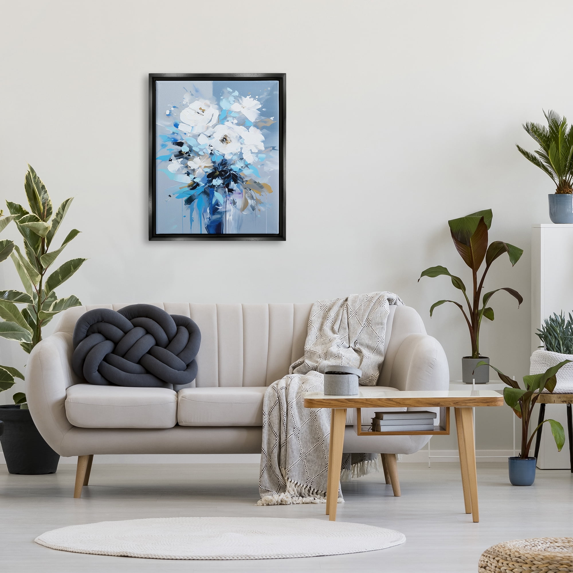 Stupell Industries Flower with Modern Drip Botanical & Floral Painting Black Floater Framed Canvas Art Print Wall Art, 25 x 31