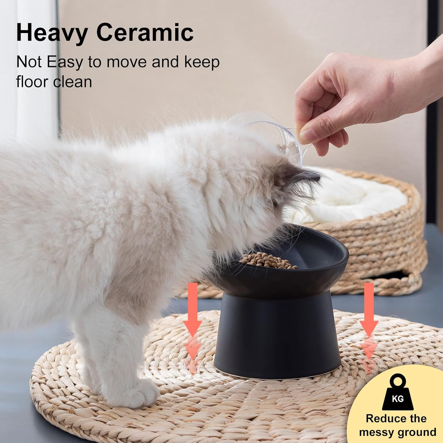2pcs Extra Wide Elevated Ceramic Cat Bowl - Shallow Dish for Whisker Fatigue Relief, Height for Easy Feeding, Lead & Cadmium Free, Durable Raised Cat Food Bowls
