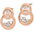 thumbnail image 2 of Solid 14k Rose Gold Polished Diamond Double Circle Post Earrings Natural Diamonds, 2 of 6