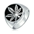thumbnail image 2 of Bling Jewelry Mens Mens Silver Ring with Cannabis Leaf Medallion Oxidized Sterling Silver Handmade, 2 of 5