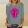 thumbnail image 2 of Honeeladyy Jesus Shirts for Women,Christian Cross Graphic 3/4 Sleeve Tops Happy Easter Gift Crew Neck Blouses Spring Casual Tunic Tshirt Gift Gray XXXXXL, 2 of 4