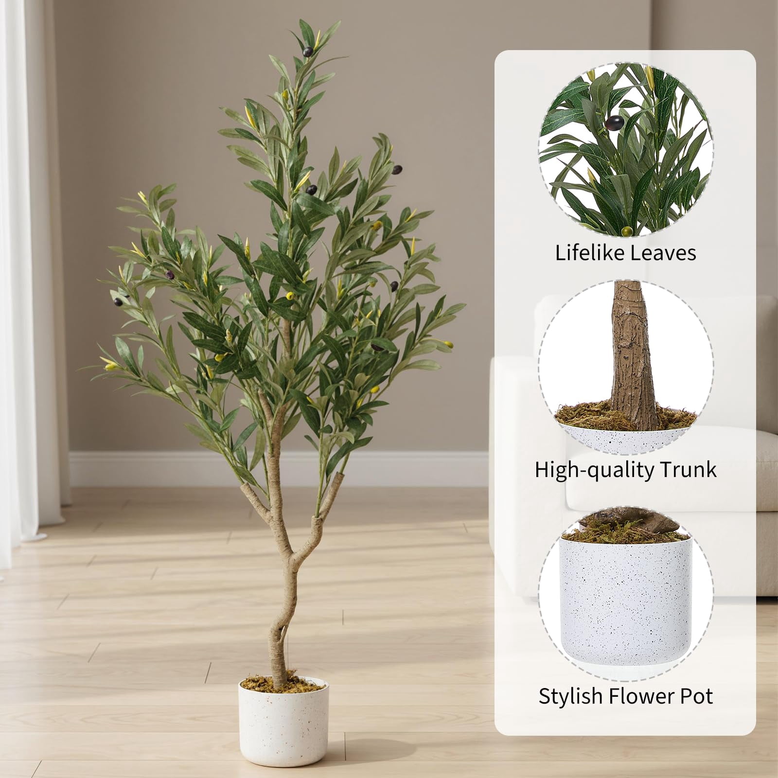3.9FT Faux Olive Tree, Artificial Olive Trees with Lifelike Olive Branche and Fruits, Fake Floor Plants with Pot for Indoor Home Office Living Room Outdoor Decor