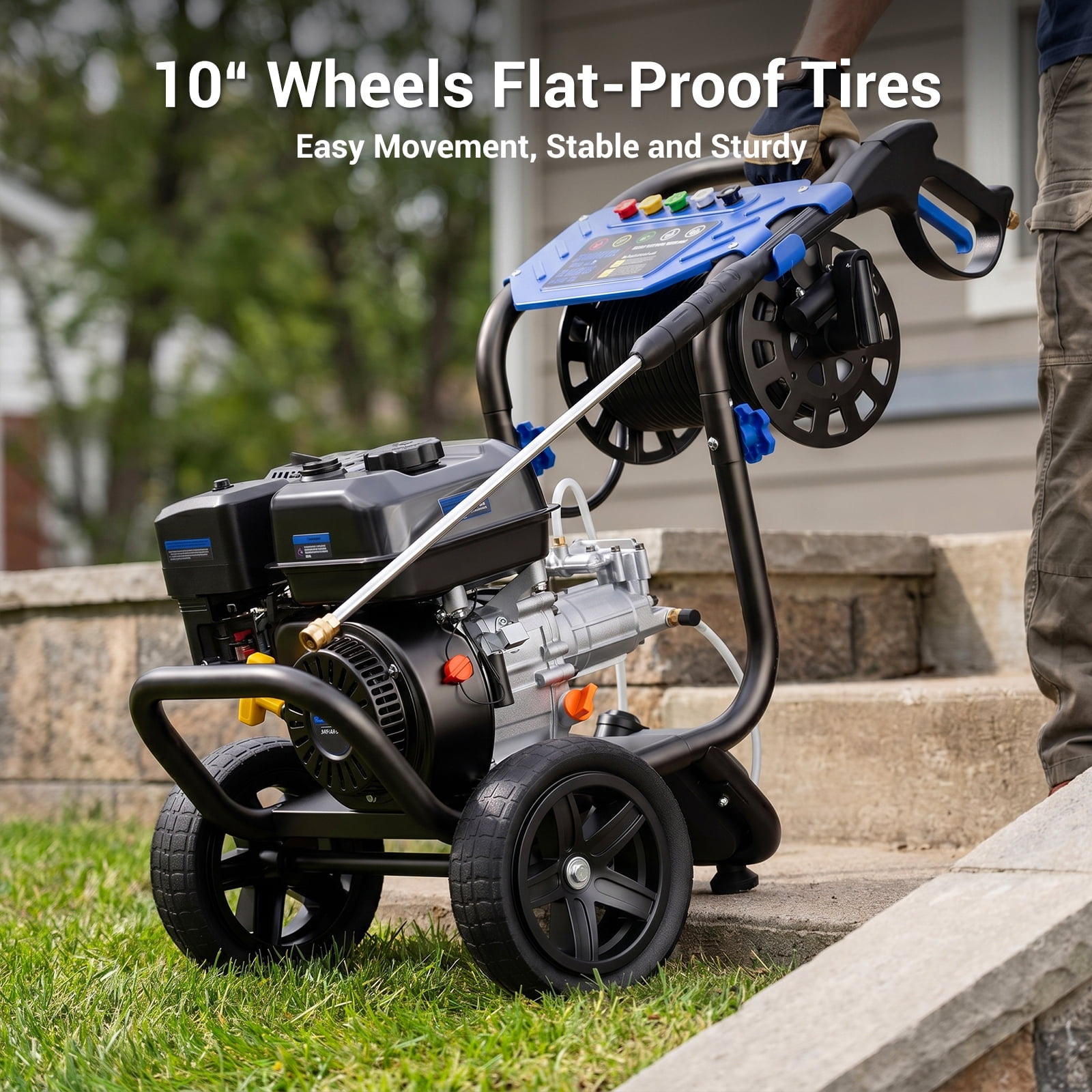 Efurden Gas Pressure Washer with Hose Reel, 3600PSI 2.3GPM, 212CC Heavy Duty Engine, 30FT Hose, 5 Quick Connect Nozzles for Garden Cleaning
