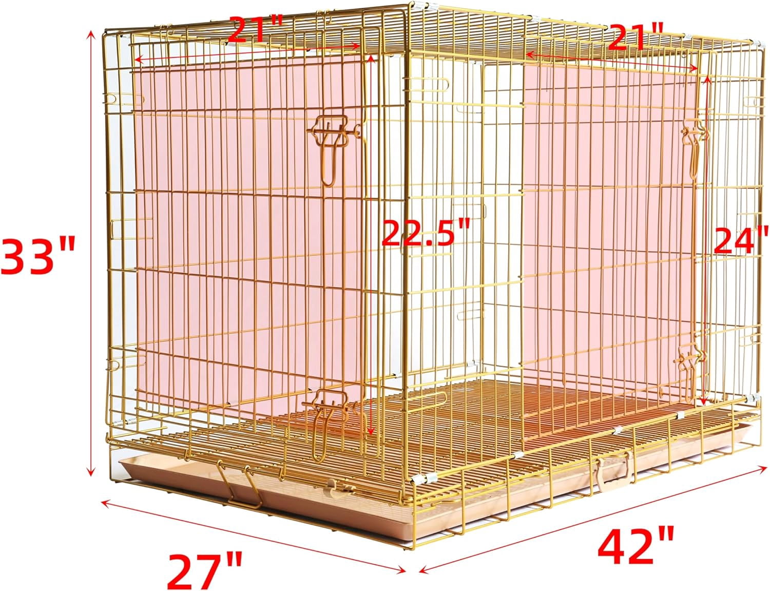 Homey Pet 42 Inch Dog Crates for Large Dogs, Copper Gold Metal Wire Dog Cage, XL Dog Kennel Indoor with Removable Floor Grid, Pull-Out Tray, Double Doors