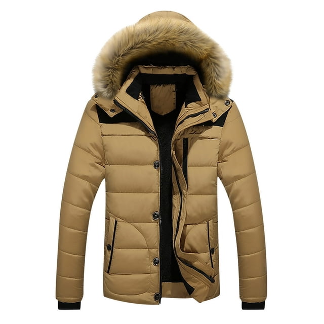 LNGOOR Men‘s Winter Coat Plus Size Warm Parka Jacket with Removable Hood on Clearance