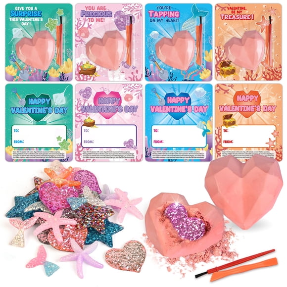 Tarjetas de San Valentín y kits de excavación de yeso para niños x24