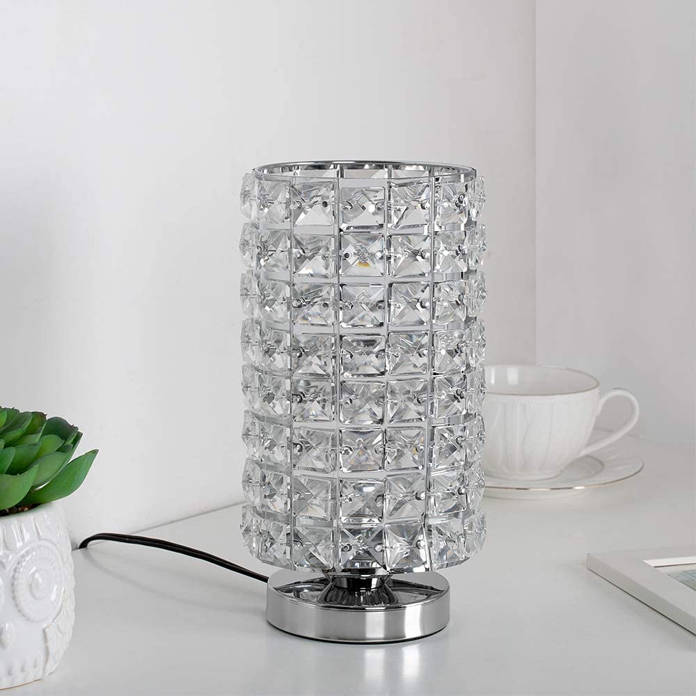 Haitral Silver Crystal Desk Lamp with Crystal Lamp Shade Set of 2