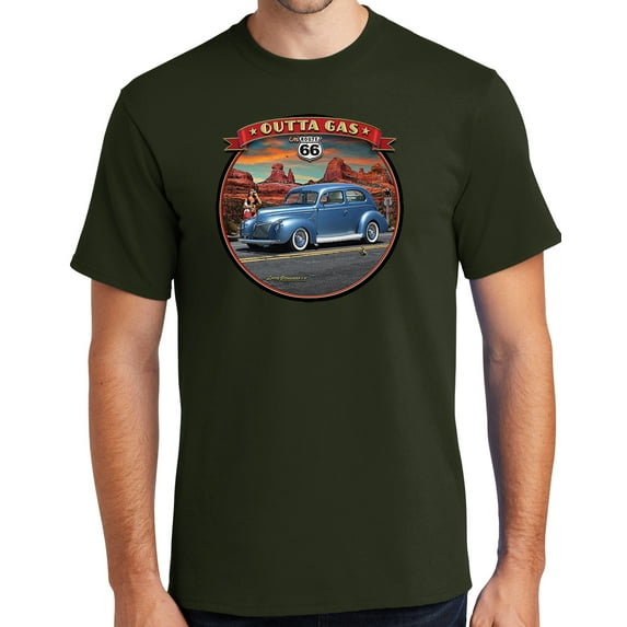 Buy Cool Shirts Outta Gas on Rt Route 66 Cotton T-shirt, XL Olive Green - Tall