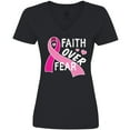 thumbnail image 3 of Inktastic Breast Cancer Awareness Faith Over Fear Women's V-Neck T-Shirt, 3 of 5
