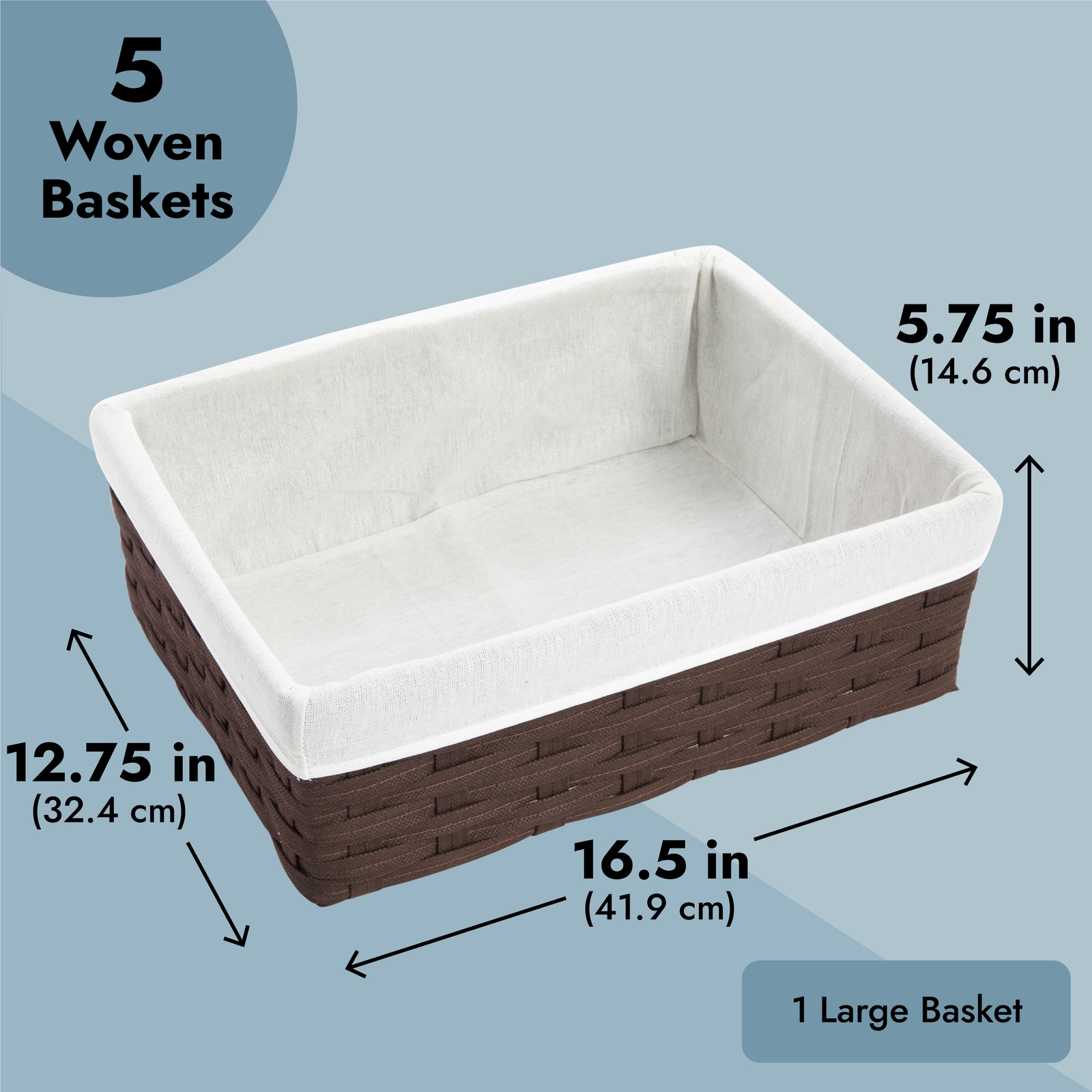 5 Pack Wicker Nesting Baskets with Cloth Lining for Pantry Shelves, Rectangular Storage Bins for Organizing Closet (Brown, 3 Sizes) - image 4 of 10
