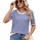 thumbnail image 3 of Camisas de Corta de Verano para Mujer, Suéter A Rayas, Lindas Blusas Casuales de Punto con Cuello Redondo A y Azul S, 3 of 9