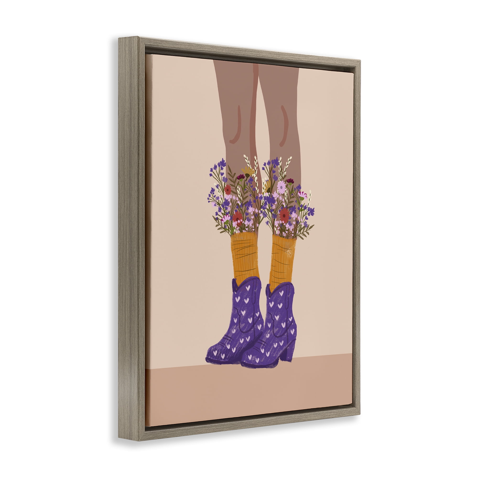Stupell Industries Wildflower Fashion Illustration Novelty Painting Brown Floater Framed Art Print Wall Art, 17 x 21