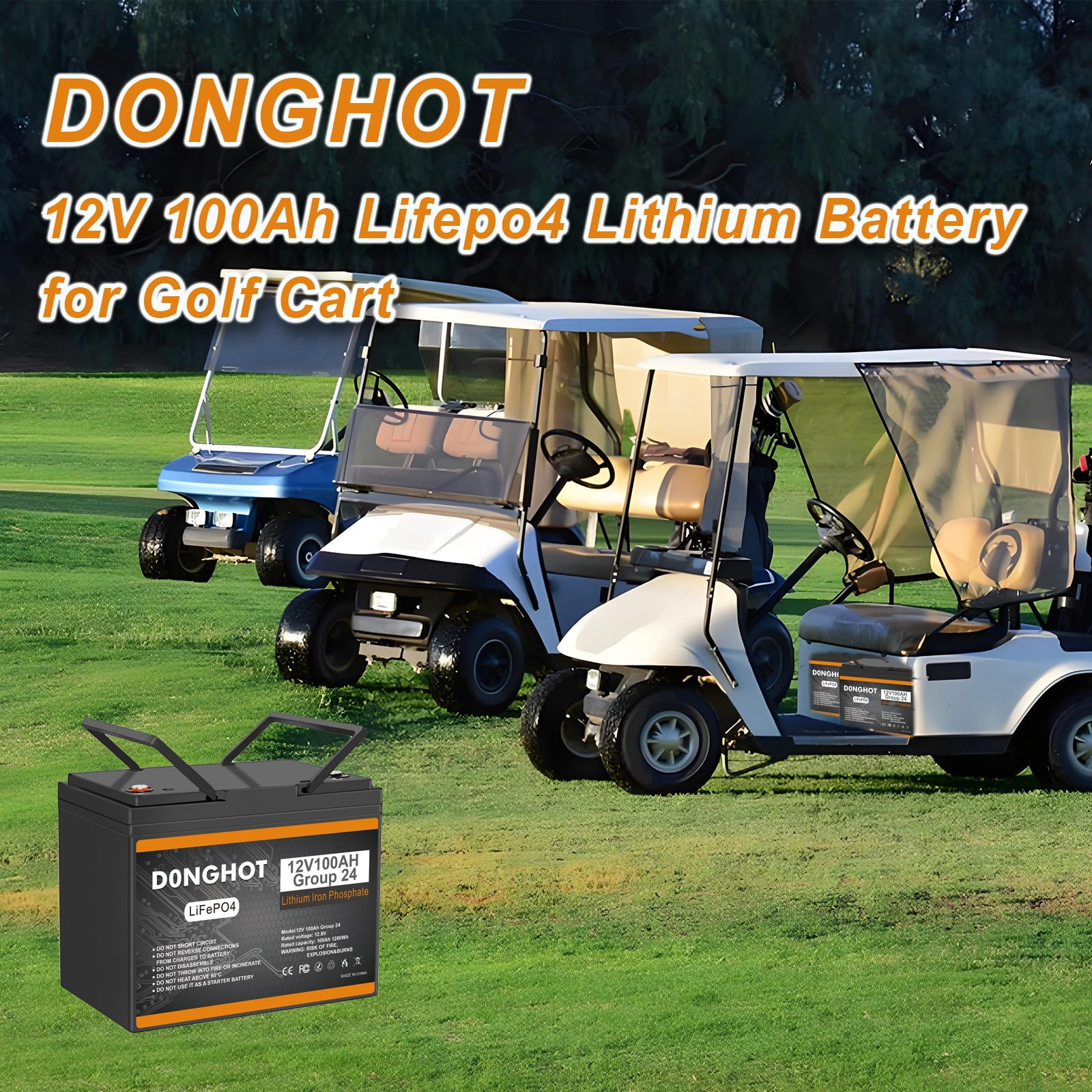 12V 100Ah LiFePO4 Lithium Battery,100A BMS,15000 Deep Cycles,D0NGHOT Battery for RV,Solar,off-Grid,Marine,Backup Power