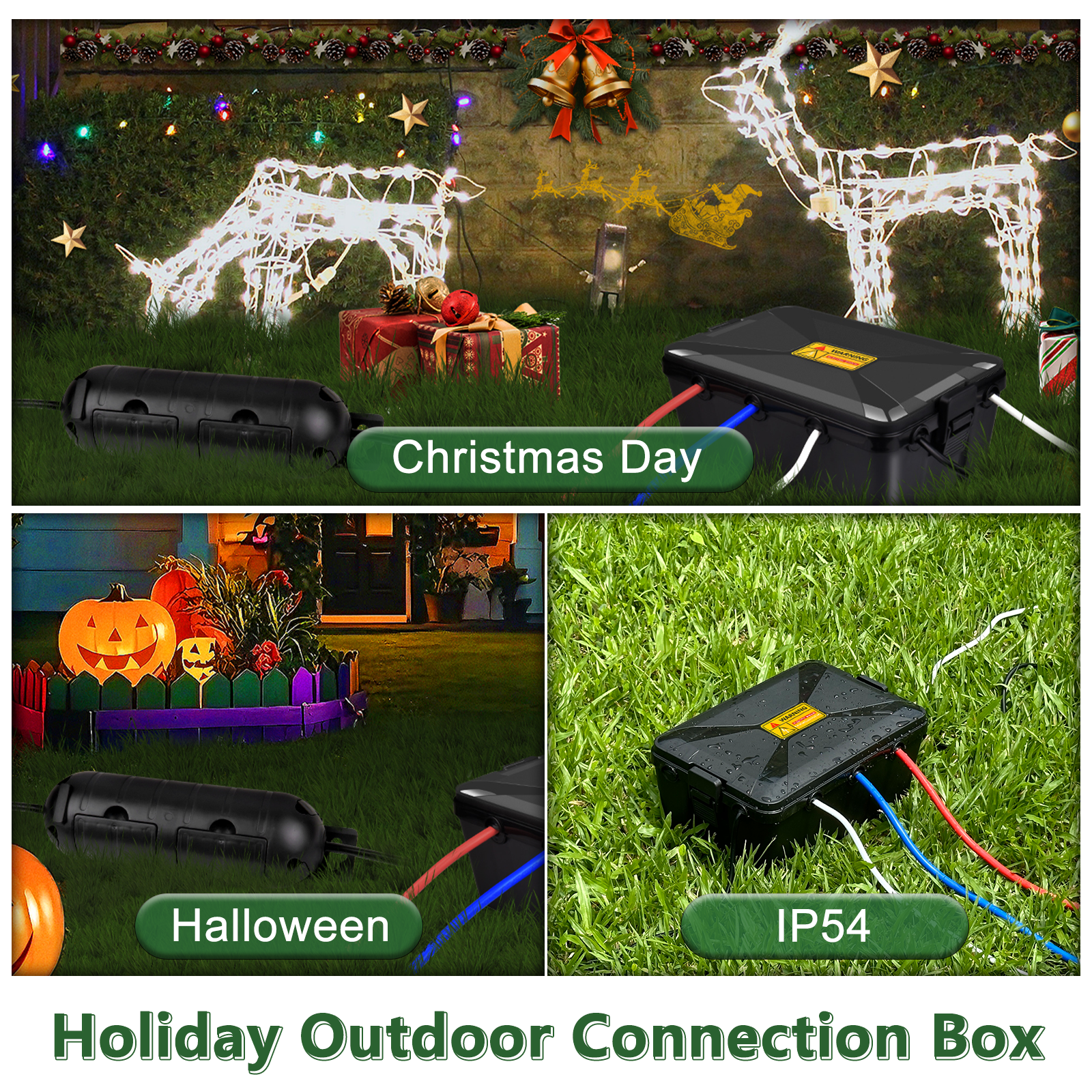 Greencycle Large Outdoor Electrical Box Waterproof (12.5 x 8.5 x 5 inch), IP54 Extension Cord Cover Weatherproof w7 Cable Seal Entry,Protect Outlet, Plug, Timer, Power Strip, Holiday Light, Black,4PK