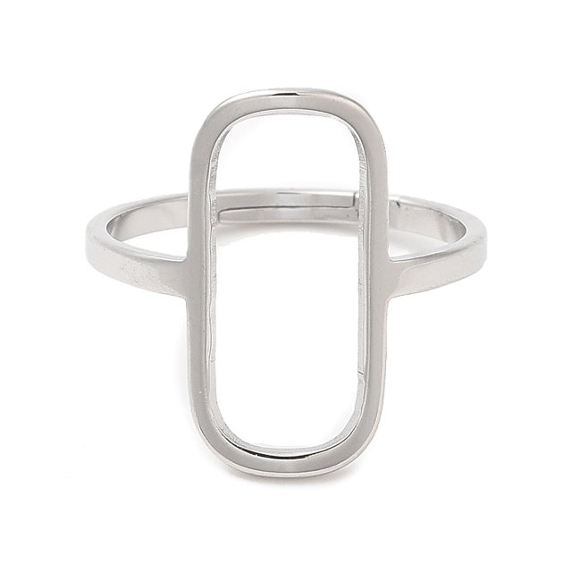 Non-Tarnish 304 Stainless Steel Hollow Rectangle Adjustable Ring for Women Stainless Steel Color US Size 6 1/4(16.7mm)