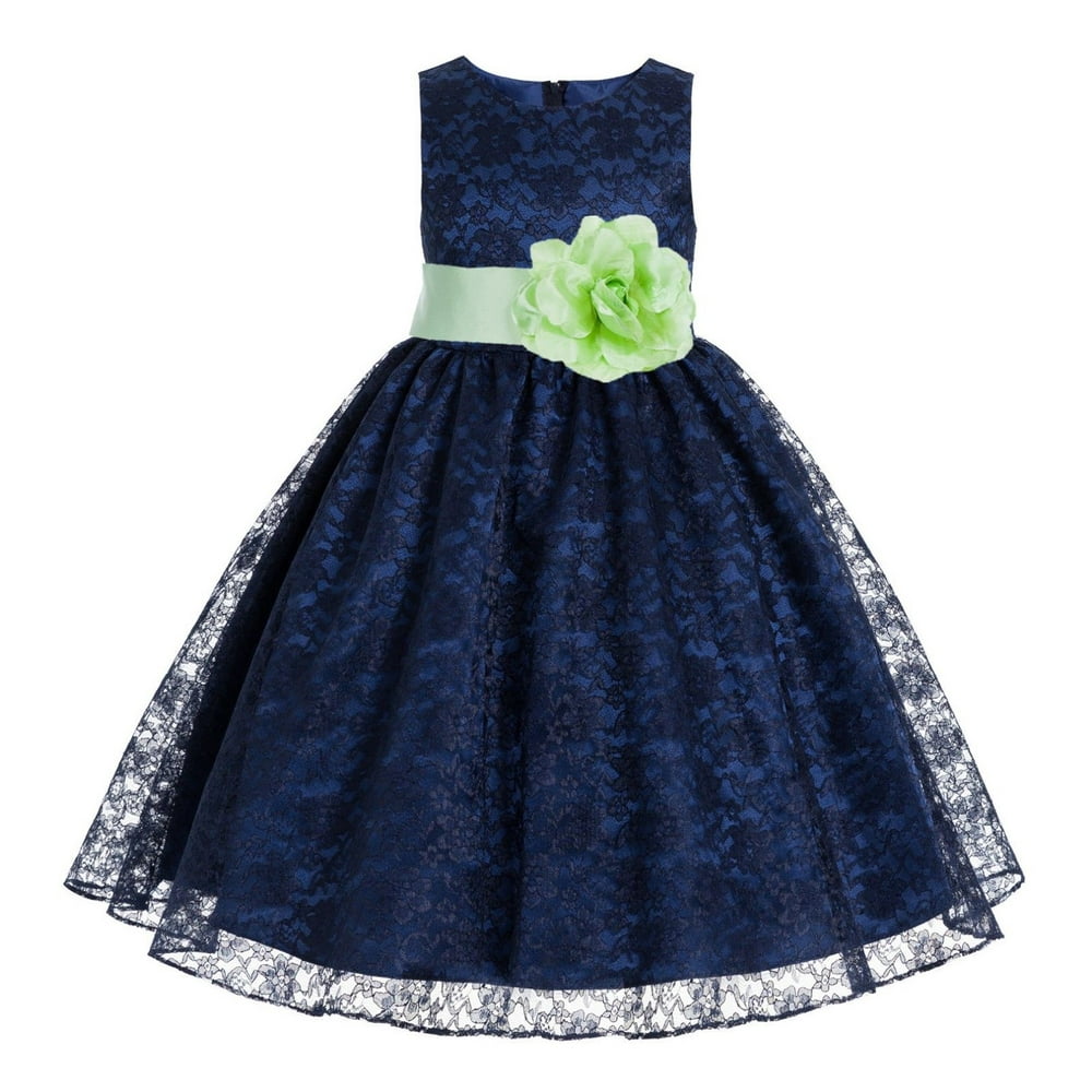 Ekidsbridal - Navy Blue Floral Lace Overlay Formal Flower Girl Dress ...