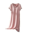 thumbnail image 3 of HVOBTTY Womens Comfy Stretch Nightdress, Nightgowns for Women, Women's Casual Soft Solid Color Long Sleeve Mid Long Nightgown with Chest Pad Sleep Dress Hot Pink, XL, 3 of 5
