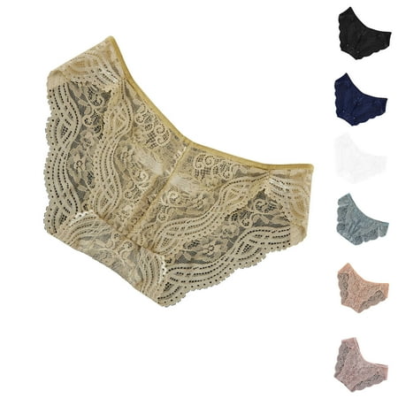 7PC Womens Underwear Seamless Low-Rise Sheer Lace Sexy Underwear For Women Solid Color Free Size Lightweight No-Show Panties Bikini Briefs