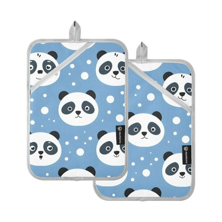 

Pot Holders Set of 2 Heat Resistant 338℉ Kitchen Oven Gloves Potholder Cooking Baking Microwave Mitts Cartoon Panda and Polka Dots