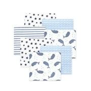 Little Treasure Hudson Baby Boys Cotton Poly Flannel Receiving Blankets 7-Pack, Blue Narwhal, 30x30 inches