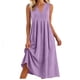 thumbnail image 2 of TaTaai Women's V-Neck Maxi Dress Sleeveless Linen Feel Solid Color Casual Pocket Detail Crinkle Texture Loose Fit Summer Gift, 2 of 5