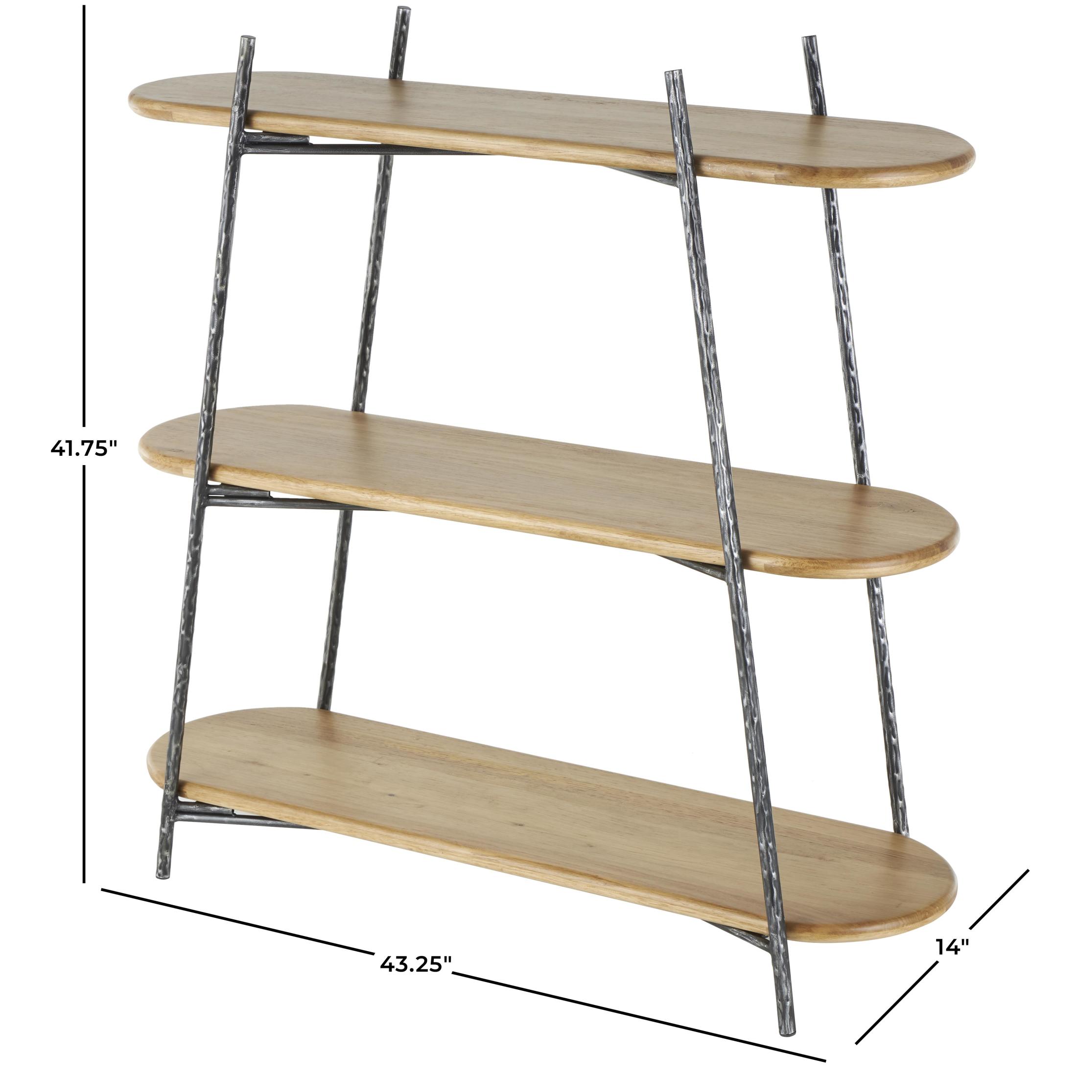 DecMode 43" x 42" Brown Wood Oval Shaped 3-Tier Shelving Unit with Black Metal Frame, 1-Piece