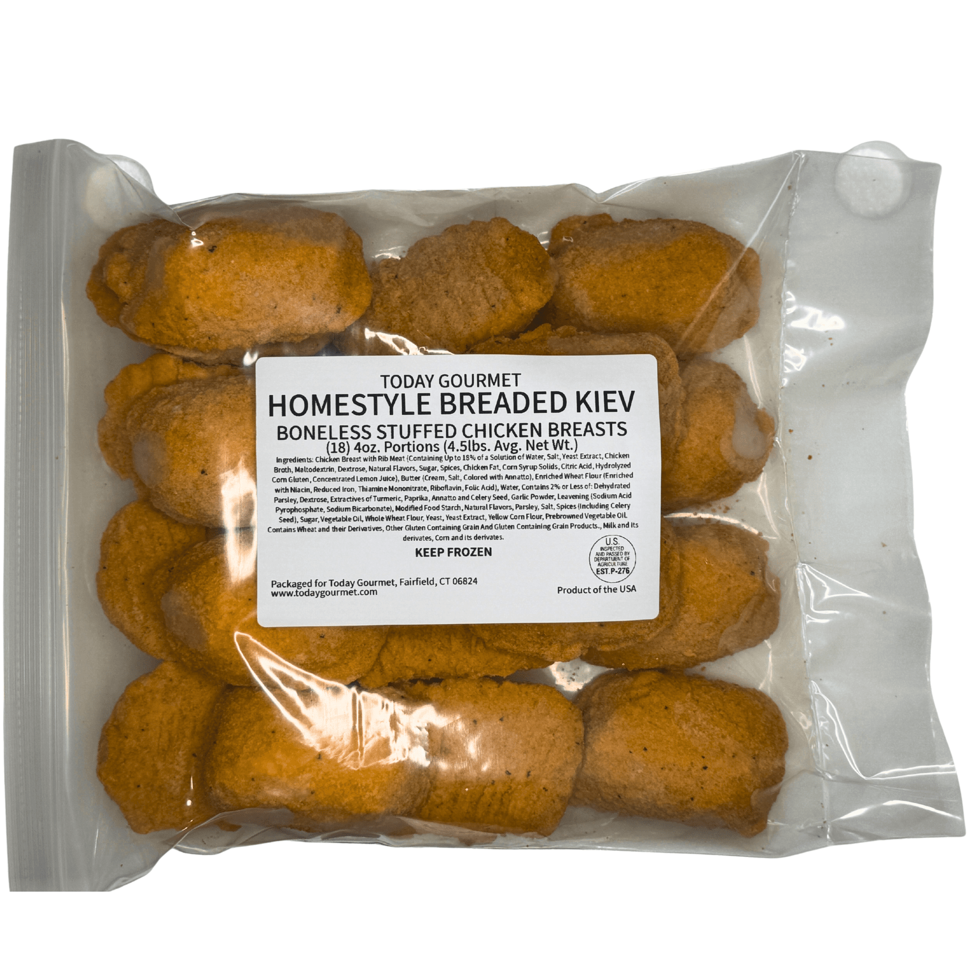 Today Gourmet Homestyle Breaded Kiev Boneless Stuffed Chicken Breasts - (18) 4oz Portions