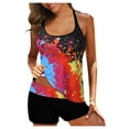 thumbnail image 2 of Augper Womens Multi Color Tie-Dye Print Set Two Piece Swimdress and Panty Swimsuits, 2 of 9