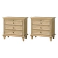 thumbnail image 5 of Tina's Home Farmhouse Natural Soild wood End Tables Set of 2 with Charging Station, 3 Drawer Side Table with Pull-Out Tray for Living Room, Small Spaces, 5 of 6