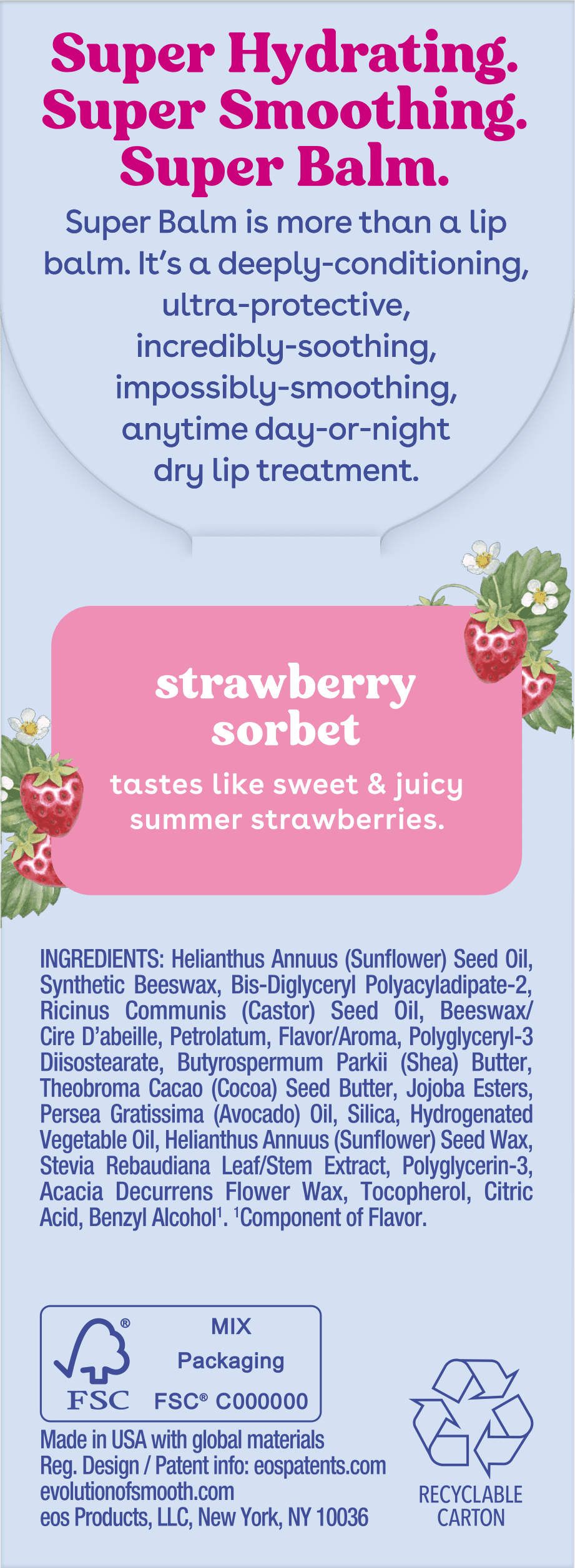 eos 24H Moisture Super Balm- Strawberry Sorbet, 0.35 fl oz, 1-Pack