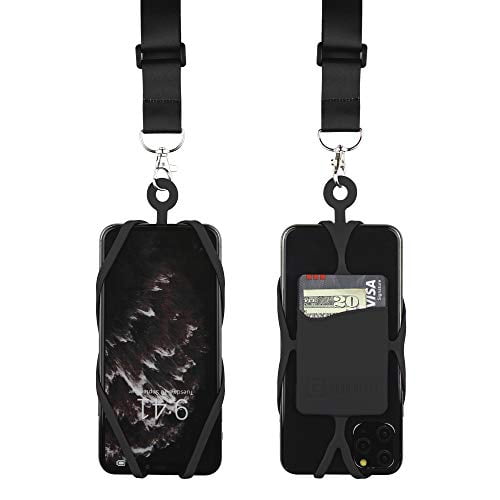 Gear Beast Cell Phone Lanyard with Adjustable Neck Strap Compatible with iPhone Galaxy & Most Smartphones, Silicone Phone Holder with Card Pocket and Adjustable Satin Polyester Lanyard