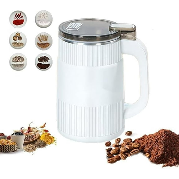 Large Capacity Electric High Speed Crushing and Grinding Cup, 300W Multifunctional Powder Grinding Machine, Easy for Coffee Beans,Spices,Herb,Flaxseed And Nuts,with 304 Stainless Steel Blade (White)
