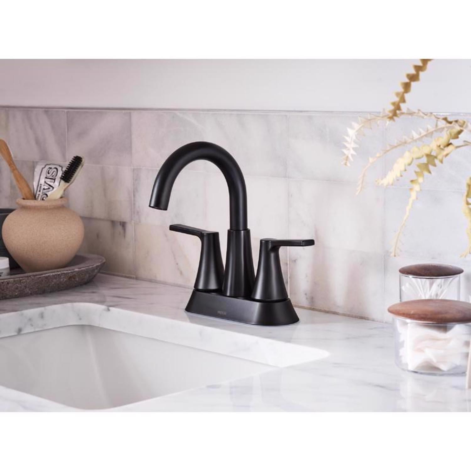 Moen Mikah Matte Black Two-Handle Bathroom Sink Faucet 4 in