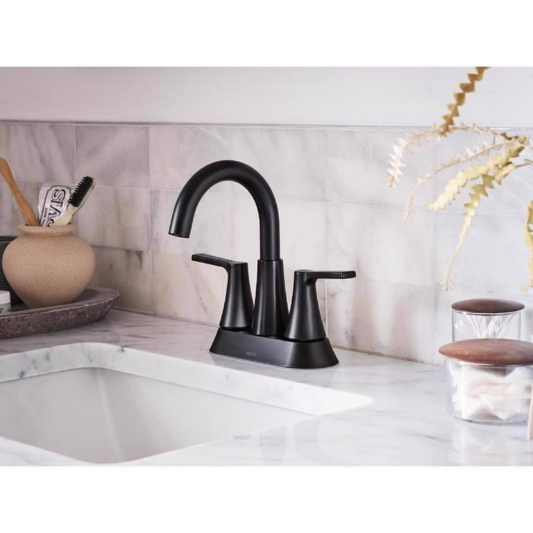 Moen Mikah Matte Black Two-Handle Bathroom Sink Faucet 4 in