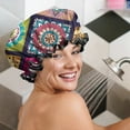 thumbnail image 5 of Shower Caps,Multicolor Ethnic Mandala Pattern Waterproof Shower Cap for Women 4 Pieces,Double Reusable Hair Cover for Shower PEVA Elastic Stretch Hem, 5 of 7