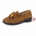 thumbnail image 5 of Womens Loafers Comfy Slip on Business Casual Shoes Soft Suede Tassel Round Toe Low Heel Dressy Penny Loafers Khaki Size 9, 5 of 8