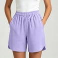 thumbnail image 2 of Women's Solid Color Elastic Waist Shorts With Pockets, Polyester Casual Athletic Fit, Comfortable Stretchy Fabric, Everyday Summer Beach Outdoor Activewear, Womens | VerBelle,Purple S, 2 of 8