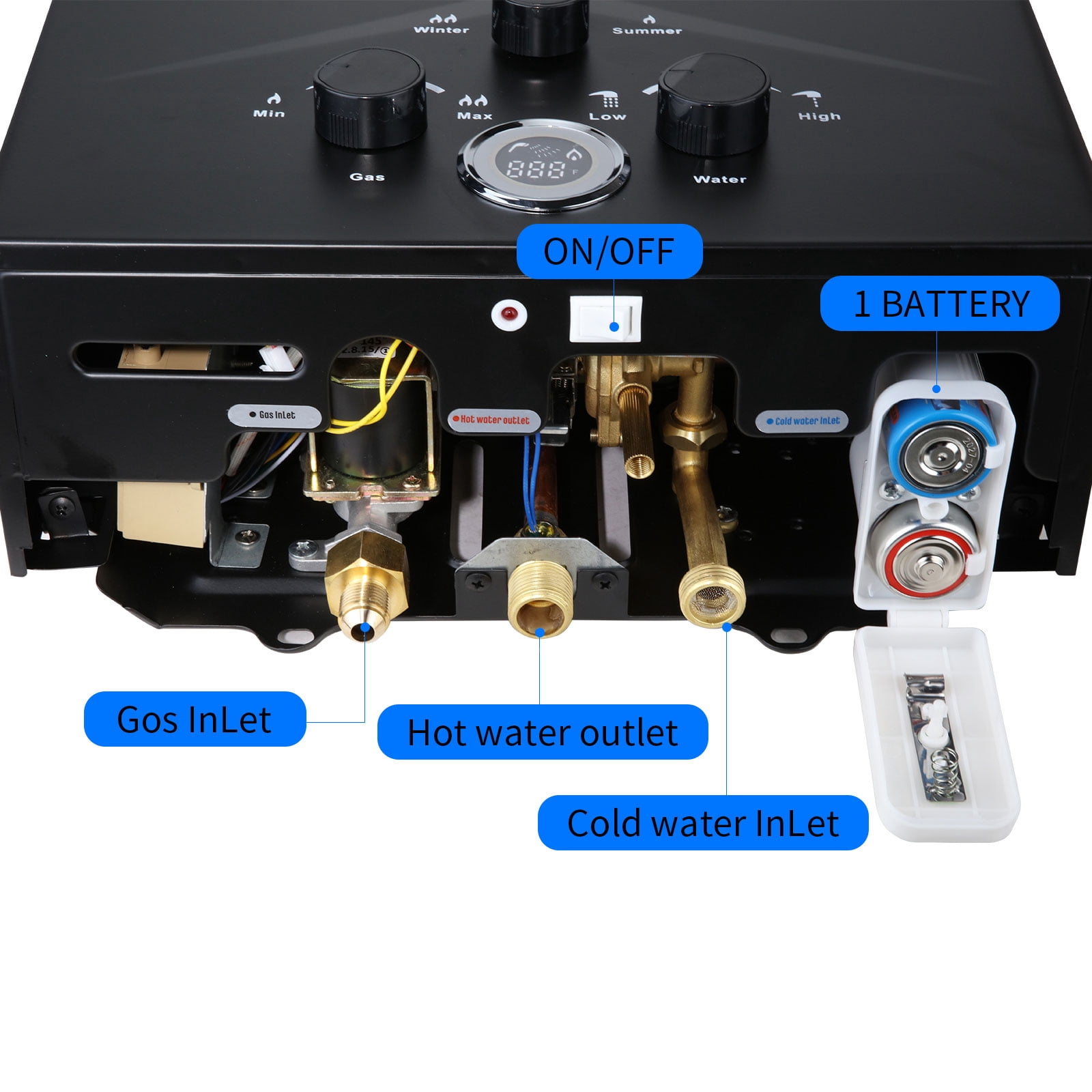 20L Tankless Propane Water Heater 5.26GPM, Outdoor Portable Instant Hot Water Heater with Digital Display & Multiple Protections for Camping, RVs, Boat Cabins & Outdoor Use
