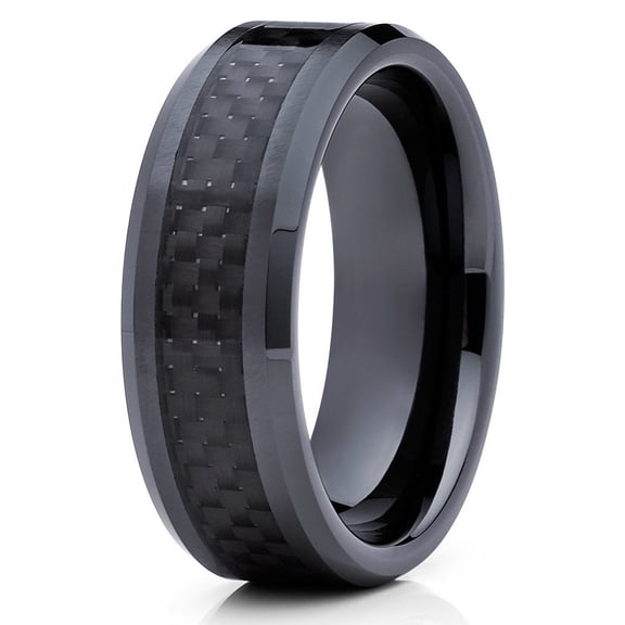Black Ceramic Wedding Ring Carbon Fiber Ceramic Band 8mm Ceramic Ring Light Modern CF Men Women Comfort Fit