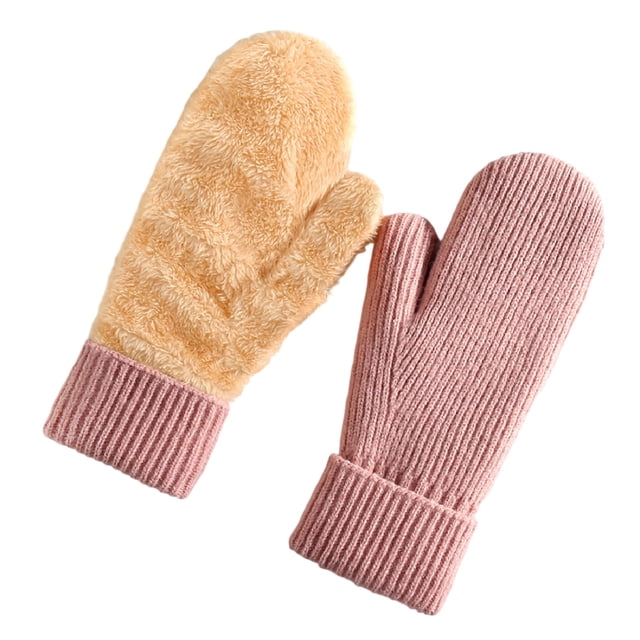 Wdhugt Winter Double Layer Knitted Gloves With Plush Velvet Lining And Extra Warmth For Women In Pink Color One Size Gloves Made From Polyester Material Pink