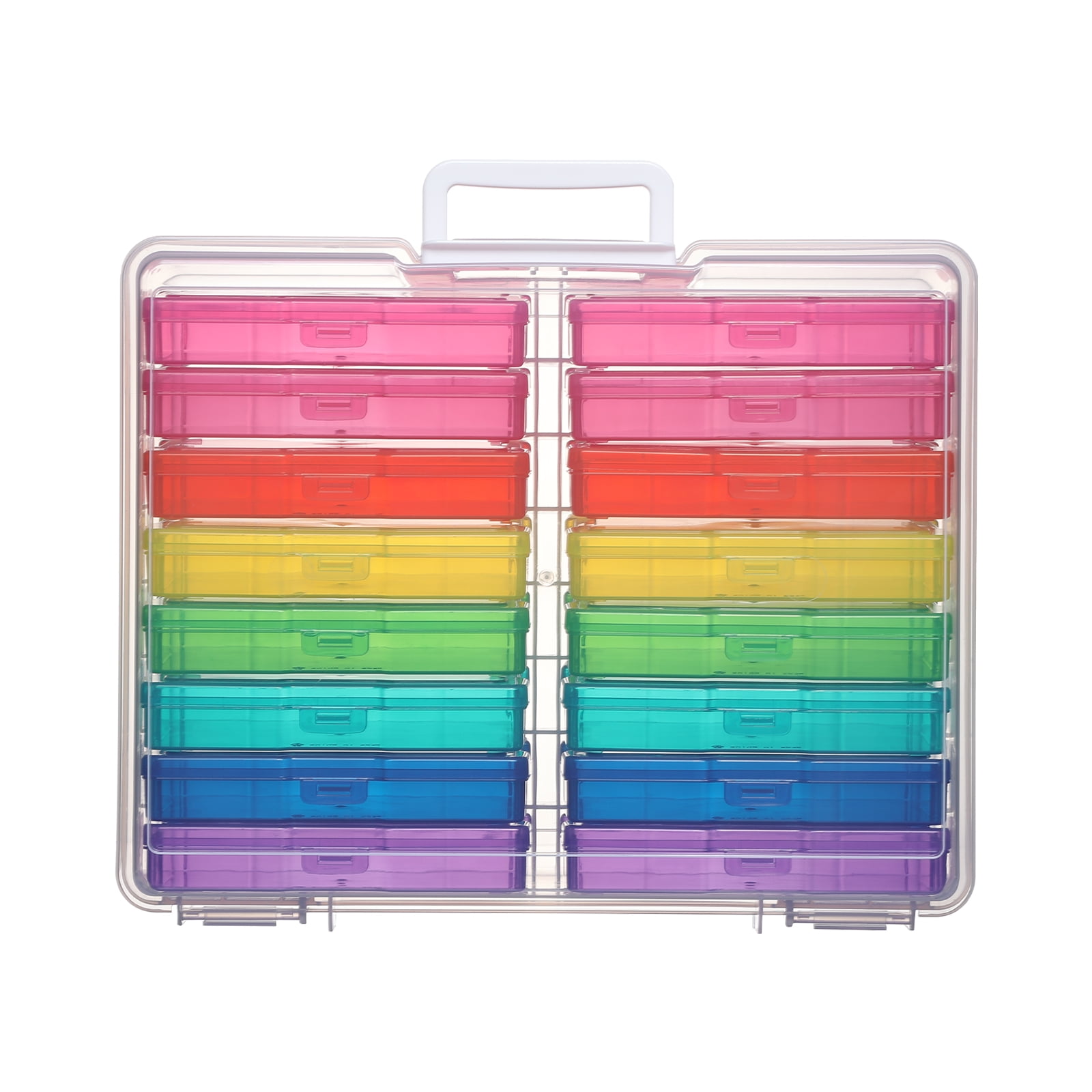 Novelinks Transparent 4" x 6" Photo Cases and Clear Craft Keeper with Handle - 16 Inner Cases Plastic Storage Container Box (Multi-colored)