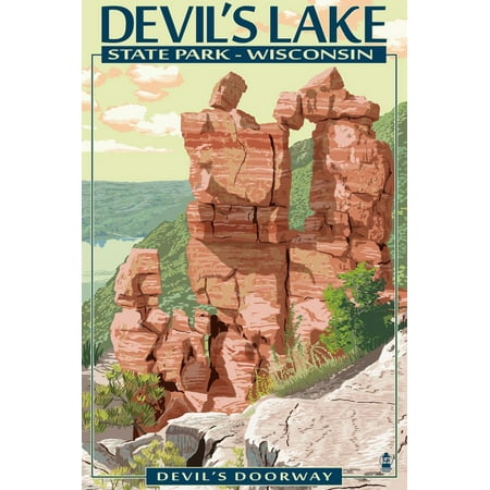 Devil's Lake State Park, Wisconsin - Devil's Doorway Rock Formation Travel Advertisement Print Wall Art By Lantern