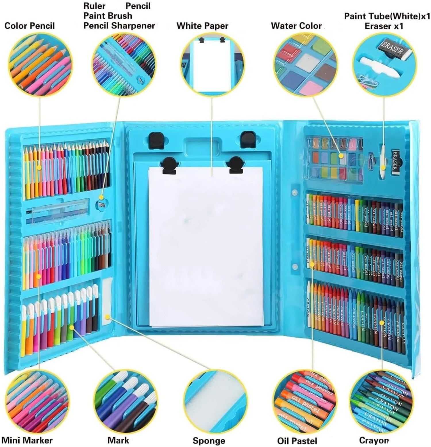 Drawing Art Kit for Kids,208 Pcs Art Sets Crafts Drawing Coloring Kit,Deluxe Art Case Gift with Double Sided Trifold Easel, Oil Pastels, Crayons, Colored Pencils,Gift for Beginners Artists Girls Boys