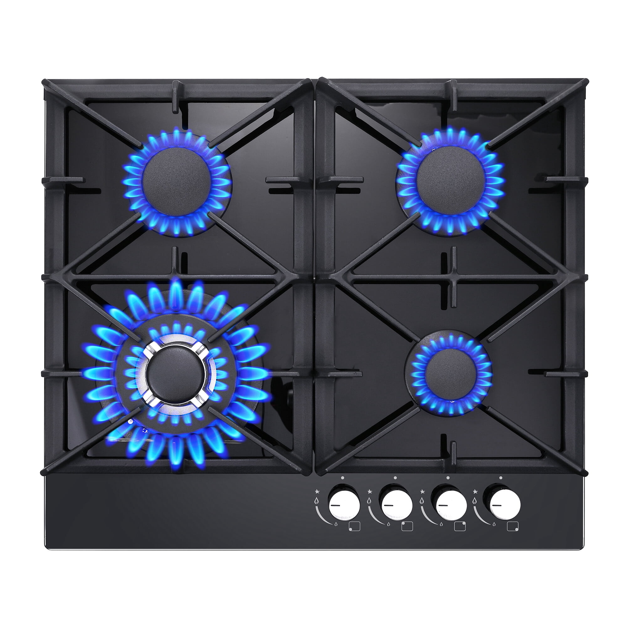Eascookchef 24 Inch Gas Cooktop with 4 Burners, Tempered Glass, Natural Gas / LPG Convertible