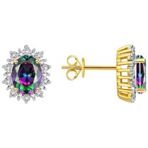 Rylos 14K Yellow Gold Princess Diana Inspired Earrings - 8X6MM Oval Alexandrite & Sparkling Diamonds -  Exquisite Birthstone Jewelry for Women